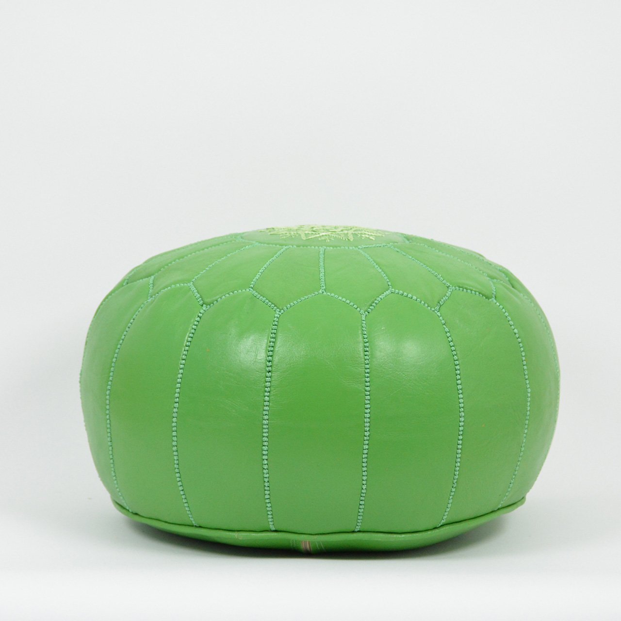 LEATHER POUF, OTTOMAN, FOOTSTOOL - LIME GREEN