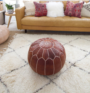 Leather Pouf - Dark Tan