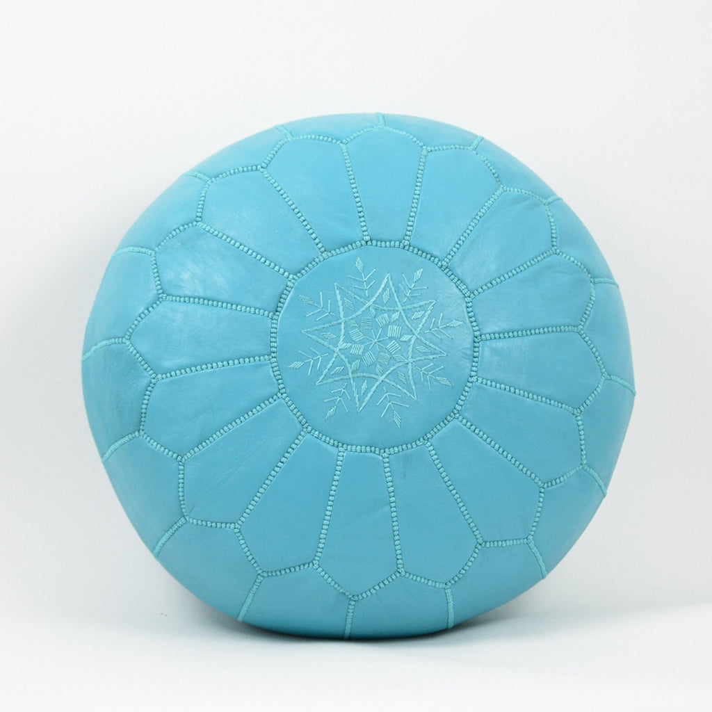 Leather Pouf - Teal