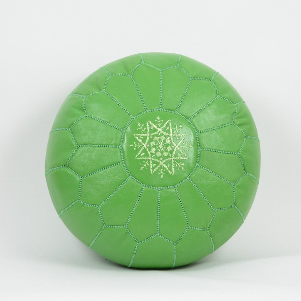 LEATHER POUF, OTTOMAN, FOOTSTOOL - LIME GREEN