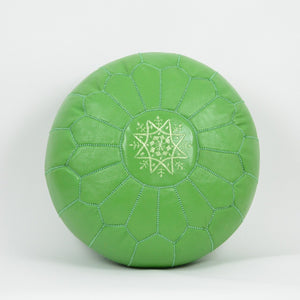 LEATHER POUF, OTTOMAN, FOOTSTOOL - LIME GREEN