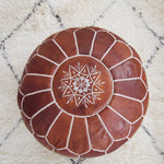 Leather Pouf - Dark Tan