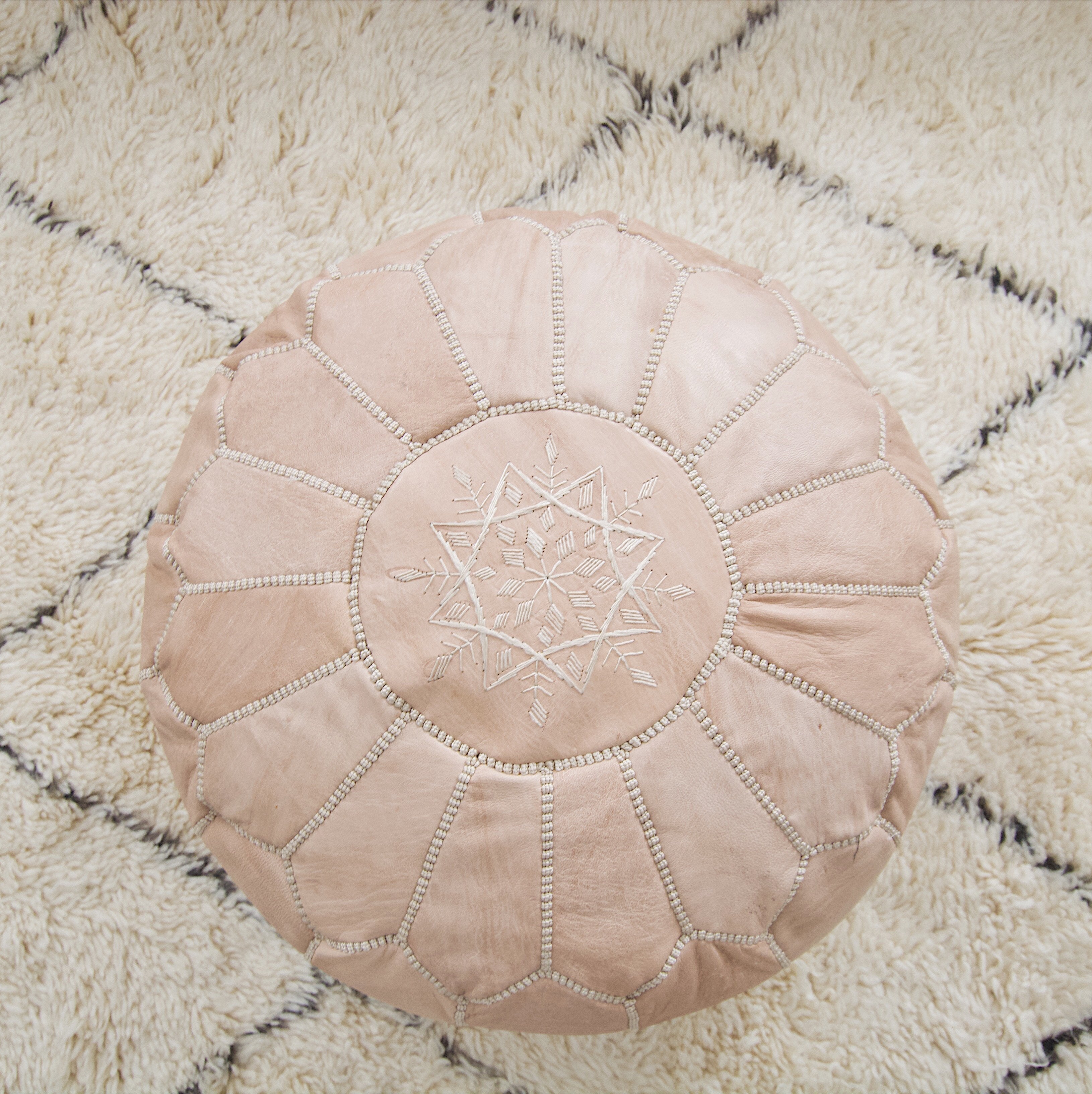 Leather Pouf - Natural