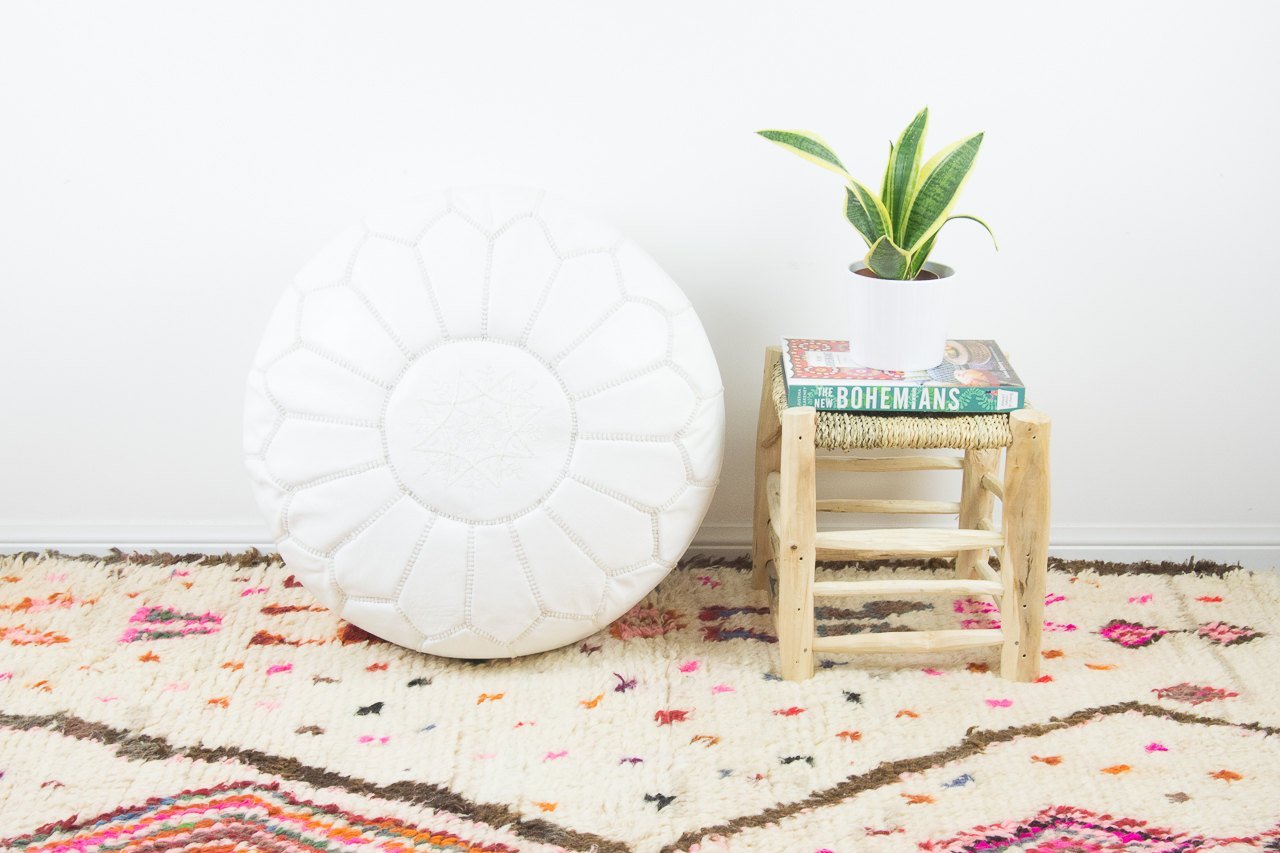 Leather Pouf - White