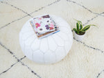 Leather Pouf - White