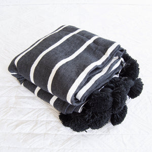 Pom Pom Blanket - Black Stripped