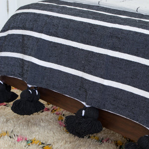 Pom Pom Blanket - Black Stripped