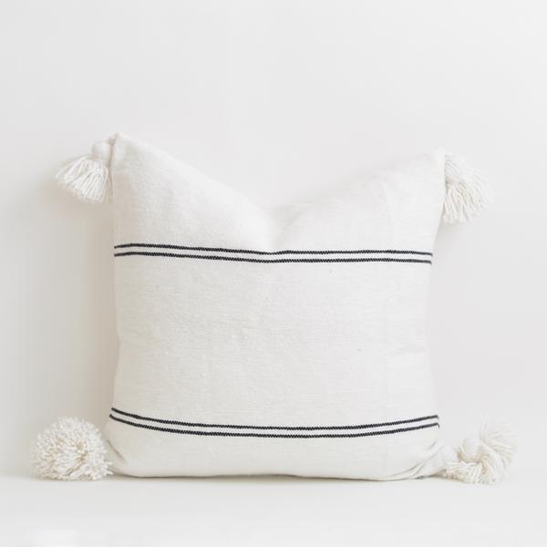 20"x20" Cotton Pom Pom Stripped Pillow Cover wih Tassels