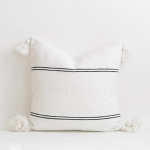 20"x20" Cotton Pom Pom Stripped Pillow Cover wih Tassels